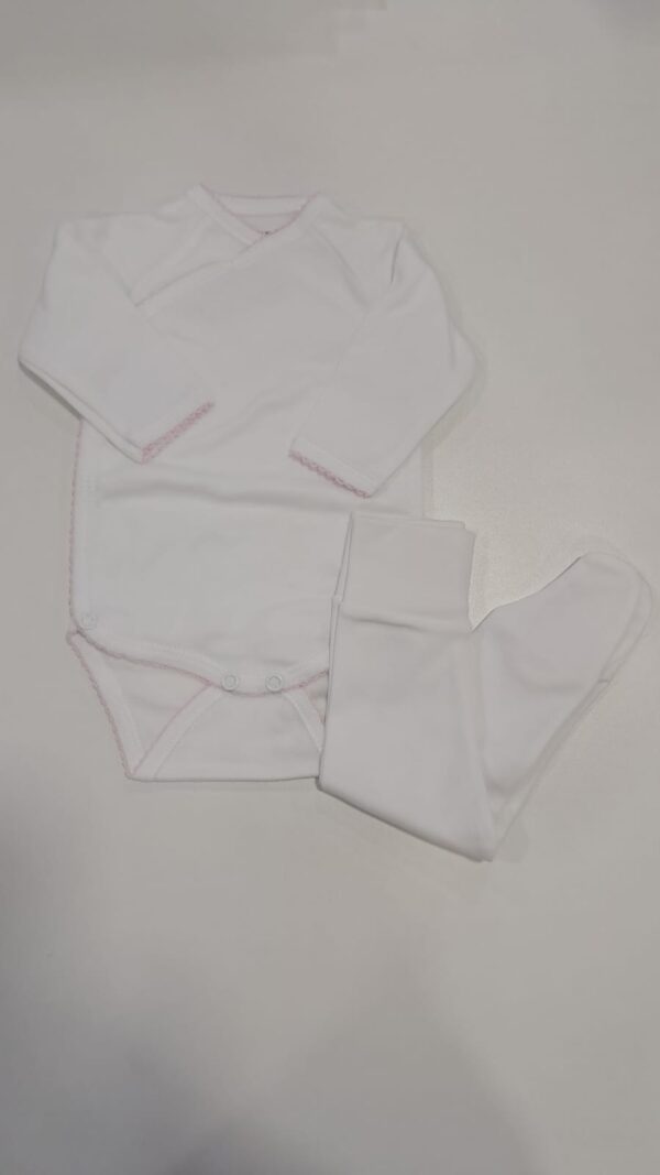 Conjunto Body e Collant Interior Branco e Rosa